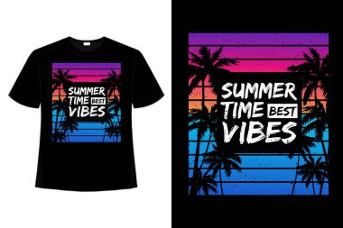 Tişört zamanı Palm Beach gradyan stili en iyi eski illüstrasyon.