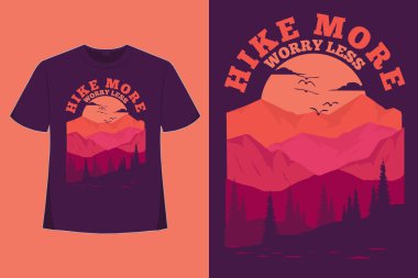 Yürüyüşün tişört tasarımı daha az kaygı verici daha az düz el çizim tarzı vintage illüstrasyon