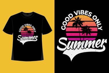 Büyük titreşimlerin tişört tasarımı yaz gradyan Palm style retro vintage illüstrasyon