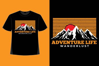 Macera tasarımı. Hayat gezgin, dağ el çizimi. Eski tarz illüstrasyon.