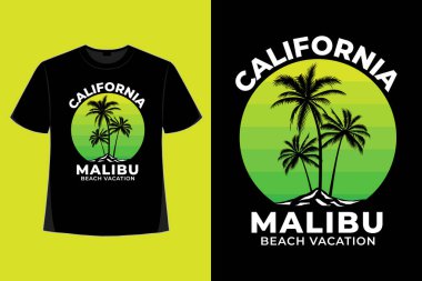 California Malibu plaj tatili eski tarz illüstrasyonun tişört tasarımı