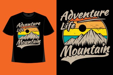 Macera dolu hayatın tişört tasarımı dağ çamı eli eski moda illüstrasyon çizimi