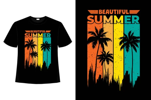 Tシャツ夏の美しいビーチブラシレトロスタイルのヴィンテージ — ストックベクタ