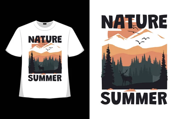 Shirt Natura Krajobraz Lato Jelenie Ręcznie Rysowane Vintage Styl — Wektor stockowy
