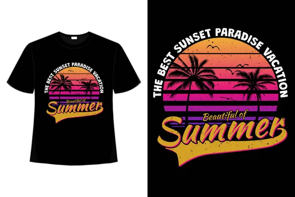 Stock vector T-shirt beautiful summer paradise vacation vintage style