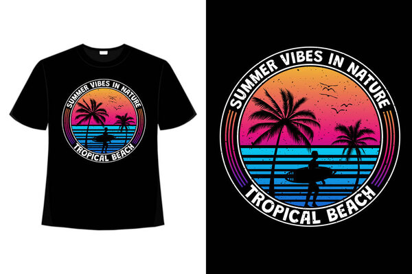 Футболка тропические летние вибрации пляжный серфинг ретро винтажный стиль