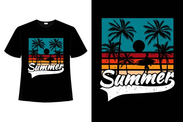 Shirt Verão Pôr Sol Cor Praia Surf Retro Estilo Vintage — Vetor de Stock