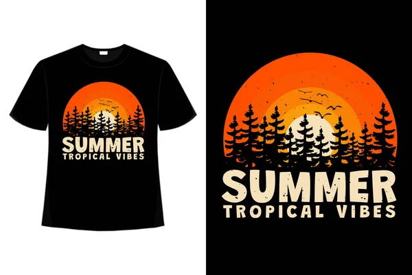 Shirt Zomer Tropische Vibes Zonsondergang Zon Retro Vintage Stijl — Stockvector