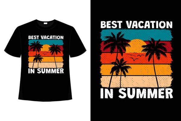 Tシャツビーチ休暇夏の日没の色レトロヴィンテージスタイル — ストックベクタ