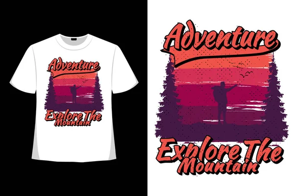 Shirt Abenteuer Erkunden Berg Retro Vintage Stil Illustration — Stockvektor