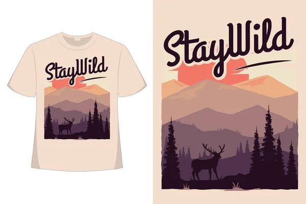 stock vector T-shirt design of stay wild mountain flat hand drawn style retro vintage illustration