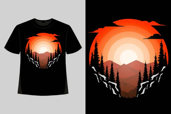 自然山の空のスタイルのTシャツのデザインレトロヴィンテージイラスト — ストックベクタ