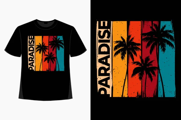 Paradise Beach Palm tarzı nostaljik illüstrasyon tişörtü.