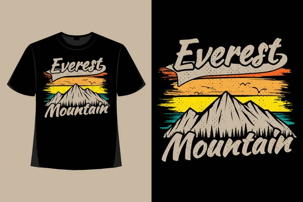 Shirt Design Montanha Everest Pincel Árvore Tipografia Retro Ilustração Vintage —  Vetores de Stock