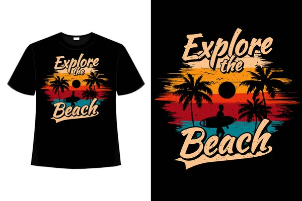 Shirt Explorar Praia Surf Palma Retro Vintage Estilo Ilustração Ilustração De Stock