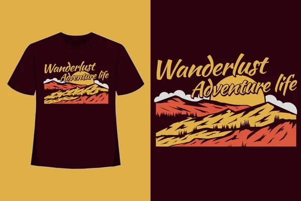 Shirt Design Wanderlust Aventura Vida Montanha Natureza Mão Desenhado Estilo Ilustração De Stock