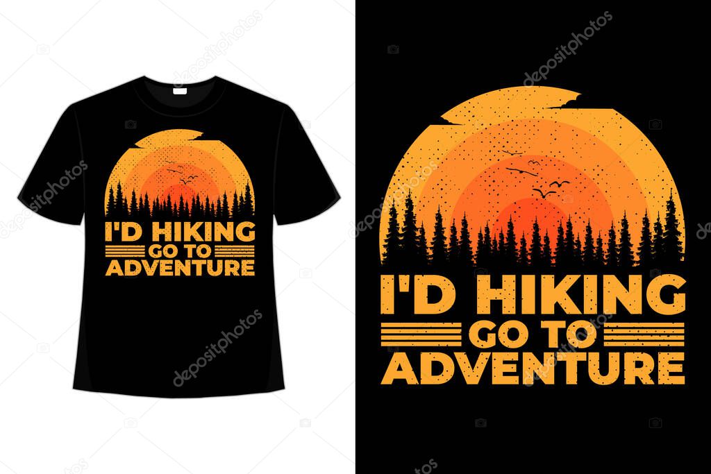 T-shirt hiking adventure sunset sky flat palm style retro vintage illustration