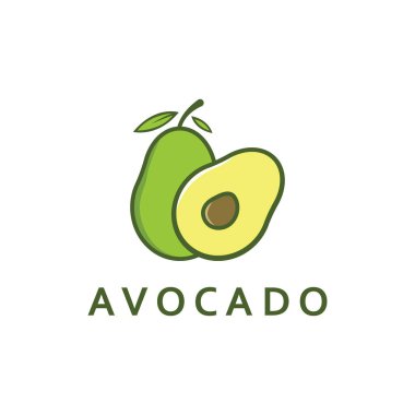 Doğal Taze Avokado Meyve Logosu Simgesi. Yarım Avokado Meyvesi Yapraklı Vektör ResimleriName.