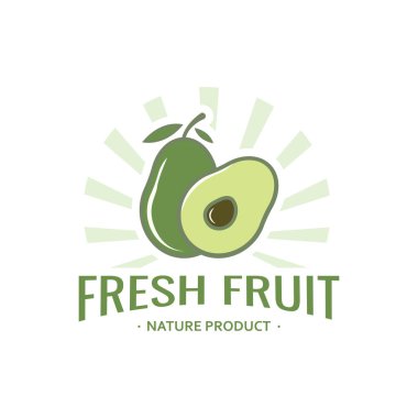 Doğal Taze Avokado Meyve Logosu Simgesi. Yarım Avokado Meyvesi Yapraklı Vektör ResimleriName.
