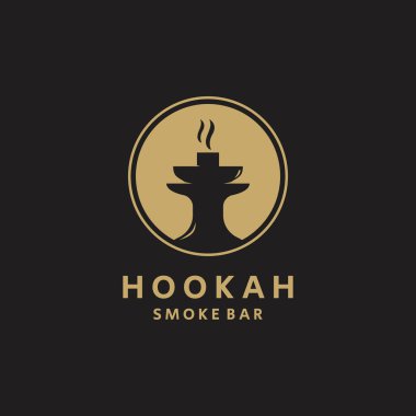 Nargile Shisha Siluet Logo Simgesi. Klasik Shisha Illustration Logosu. Bar, Kafe ve Kulüp için Logo Şablonu.
