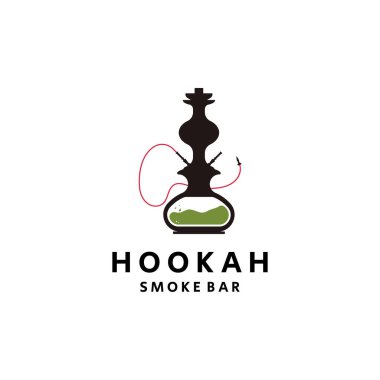 Nargile Shisha Siluet Logo Simgesi. Klasik Shisha Illustration Logosu. Bar, Kafe ve Kulüp için Logo Şablonu.