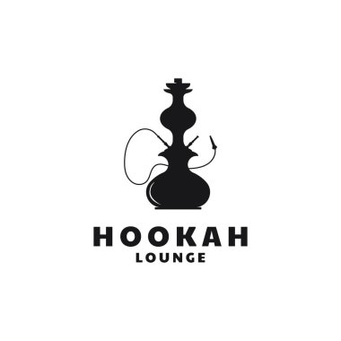 Nargile Shisha Siluet Logo Simgesi. Klasik Shisha Illustration Logosu. Bar, Kafe ve Kulüp için Logo Şablonu.