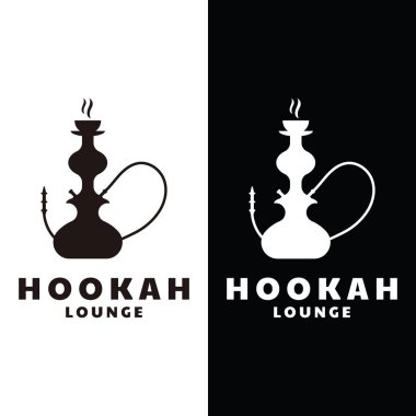 Nargile Shisha Siluet Logo Simgesi. Klasik Shisha Illustration Logosu. Bar, Kafe ve Kulüp için Logo Şablonu.
