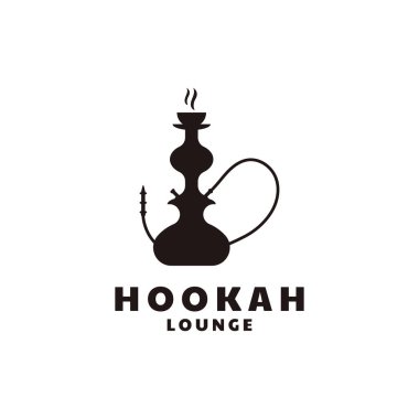 Nargile Shisha Siluet Logo Simgesi. Klasik Shisha Illustration Logosu. Bar, Kafe ve Kulüp için Logo Şablonu.