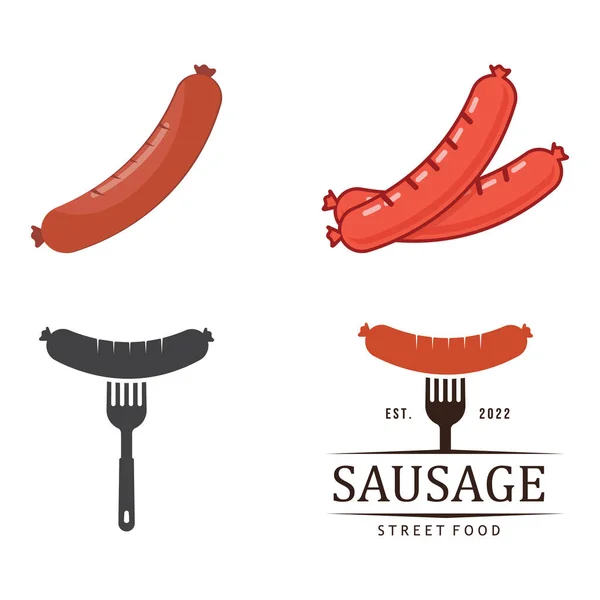 Sosis Vektörü İllüstrasyon Tasarımı. Sokak Gıda Logosu Simgesi.