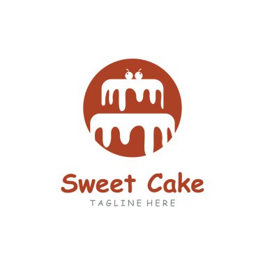 Tatlı Kek Logosu. Kiraz ve Mumlarla Doğum Günü Pastası Simgesi.