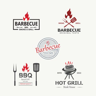 Duman ve Barbekü Izgara Eski Tasarım Çapraz Spatula ve Alevli.