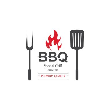 Duman ve Barbekü Izgara Eski Tasarım Çapraz Spatula ve Alevli.