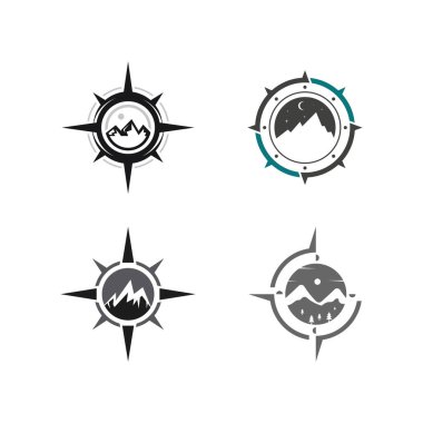 Pusula ve dağ logosu. Macera ya da seyahat için logo tasarımı.