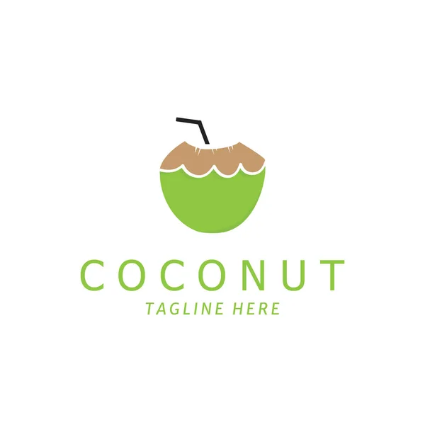 Кокосовый Логотип Икона Натуральный Молодой Кокосовый Плоский Дизайн — стоковый вектор