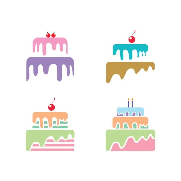 Sweet Cake Logo Birthday Cake Icon Cherries Candles — Stock Vector
