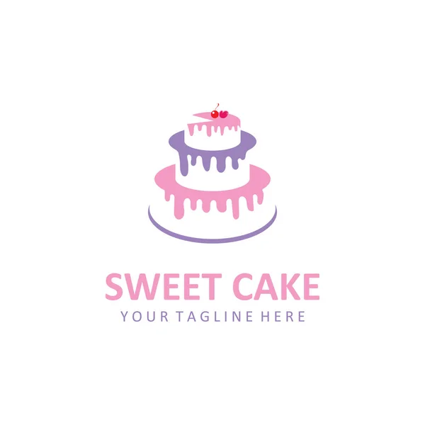 Tatlı Kek Logosu. Kiraz ve Mumlarla Doğum Günü Pastası Simgesi.