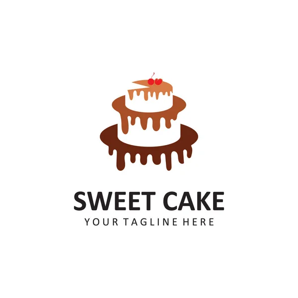 Słodkie Logo Ciasta Ikona Tort Urodzinowy Wiśni Świec — Wektor stockowy