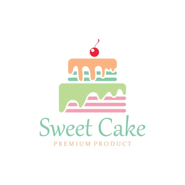 Sweet Cake Logo Vorhanden Geburtstagskuchen Ikone Mit Kirschen Und Kerzen — Stockvektor