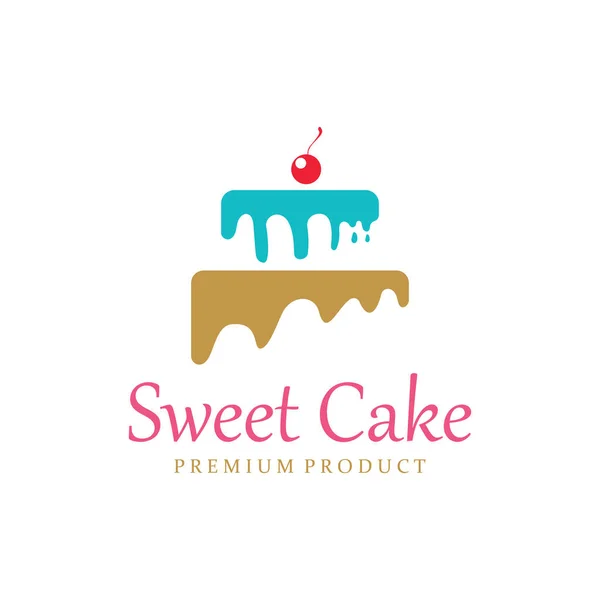Sweet Cake Logo Vorhanden Geburtstagskuchen Ikone Mit Kirschen Und Kerzen — Stockvektor