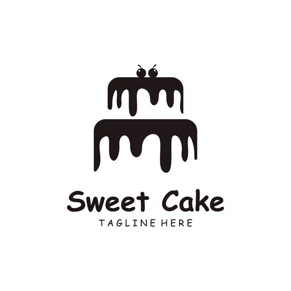 Sweet Cake Logo Ikon Kue Ulang Tahun Dengan Ceri Dan - Stok Vektor