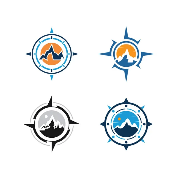 Bússola Logotipo Montanha Design Logotipo Para Inspiração Aventura Viagem —  Vetores de Stock