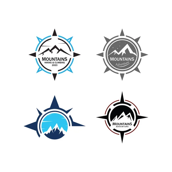 Kompass Und Berglogo Logo Design Für Abenteuer Oder Reise Inspiration — Stockvektor