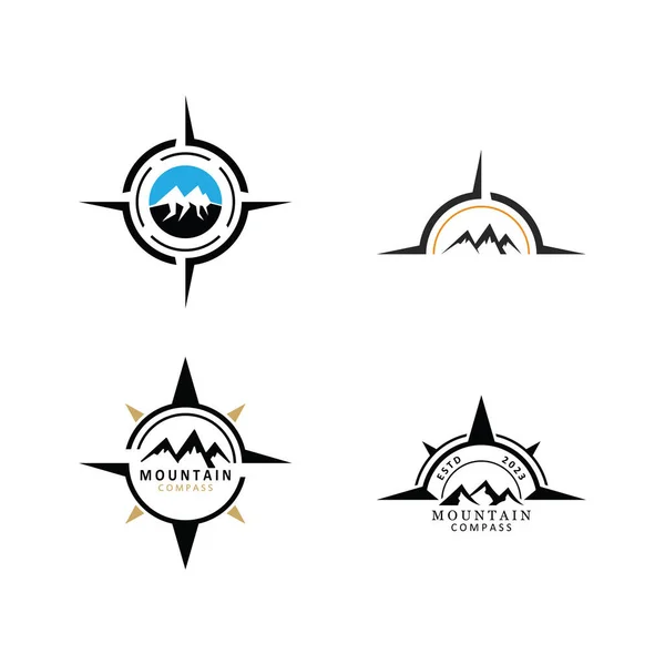 Kompass Und Berglogo Logo Design Für Abenteuer Oder Reise Inspiration — Stockvektor