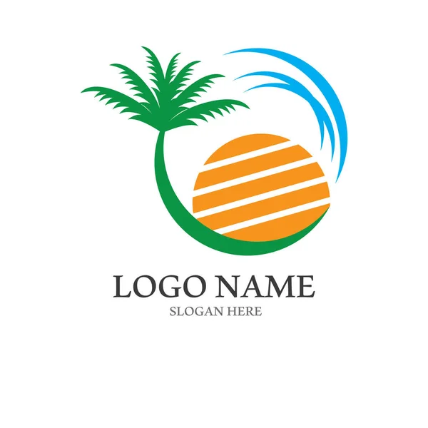 Palmeira Verão Logotipo Modelo Vetor Ilustração —  Vetores de Stock