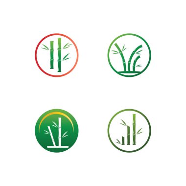 Yeşil yapraklı bambu logosu vektör çizimi