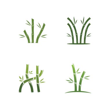 Yeşil yapraklı bambu logosu vektör çizimi