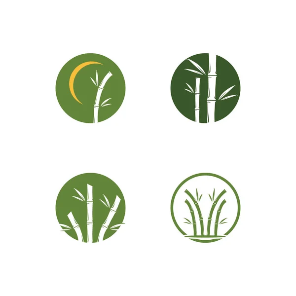 Bambus Logo Mit Grünen Blättern Vektor Illustration — Stockvektor