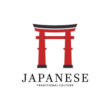 Japon torii kapısı logo tasarımı vektör çizimi