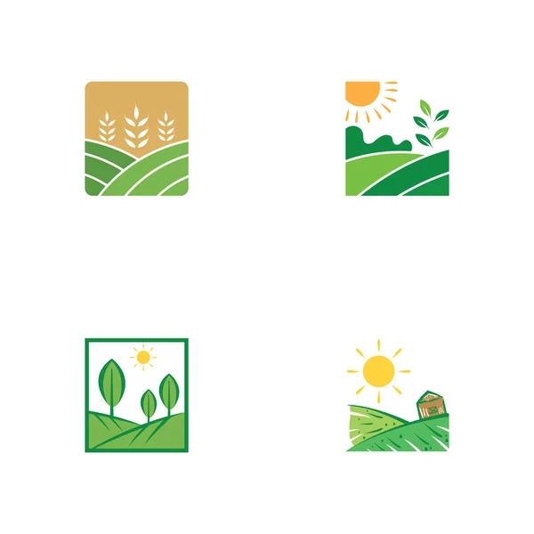 Azienda Agricola Illustrazione Disegno Logo Vettoriale Terreni Agricoli Campi Coltivati — Vettoriale Stock