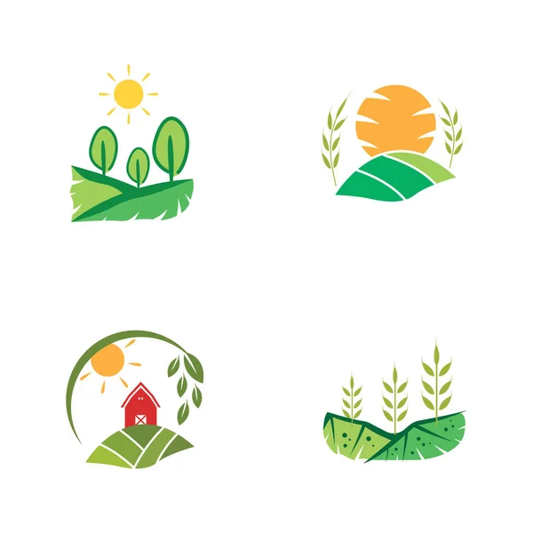 Jordbruk Företag Illustration Design Logotyp Vektor Åkrar Jordbruksmark Gröda Och — Stock vektor